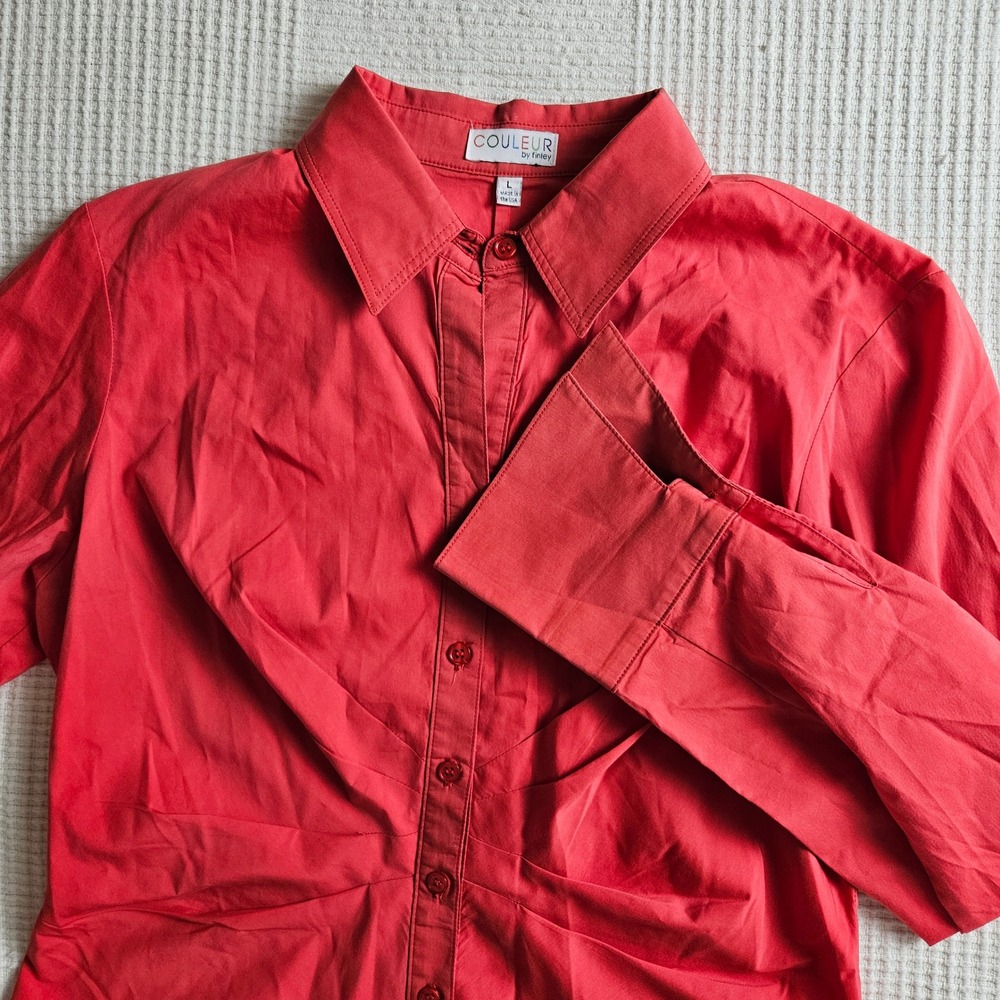 Couleur by Finley Red Button Down Shirt Long Flared Sleeve Women L Made in USA